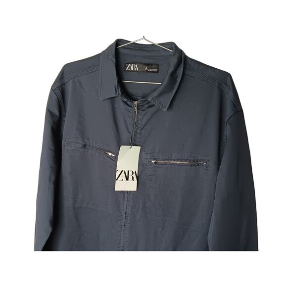 New ZARA Navy Utility Zip Front Jumpsuit XL Long Sleeve One Piece - Picture 4 of 16